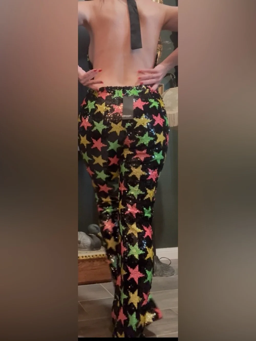 Nasty Gal Black Sequin Star Halter Jumpsuit with Neon Stars - Picture 3 of 7
